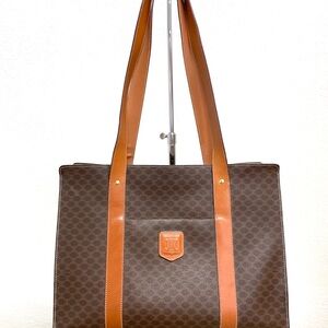 Celine Brown Leather Tote Bag with Tan Straps